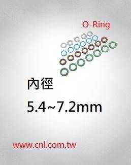 O環尺寸表<br> 內徑5.4 ~7.2mm