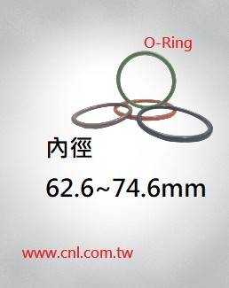 O環尺寸表<br> 內徑62.6 ~ 74.6mm